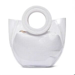 White Croc-Embossed Clear Women's Tote Bag